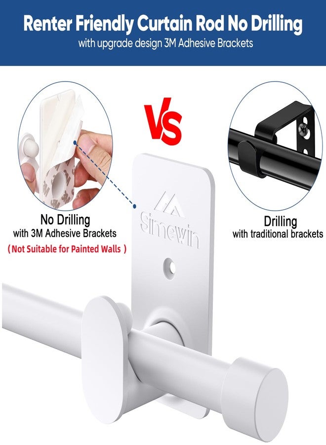 SIMEWIN Curtain Rods No Drilling for Windows 30 to 120 Inches,5/8 Inch Diameter No Drill Small Curtain Rod Set with 3M Adhesive Brackets, White - Image 3